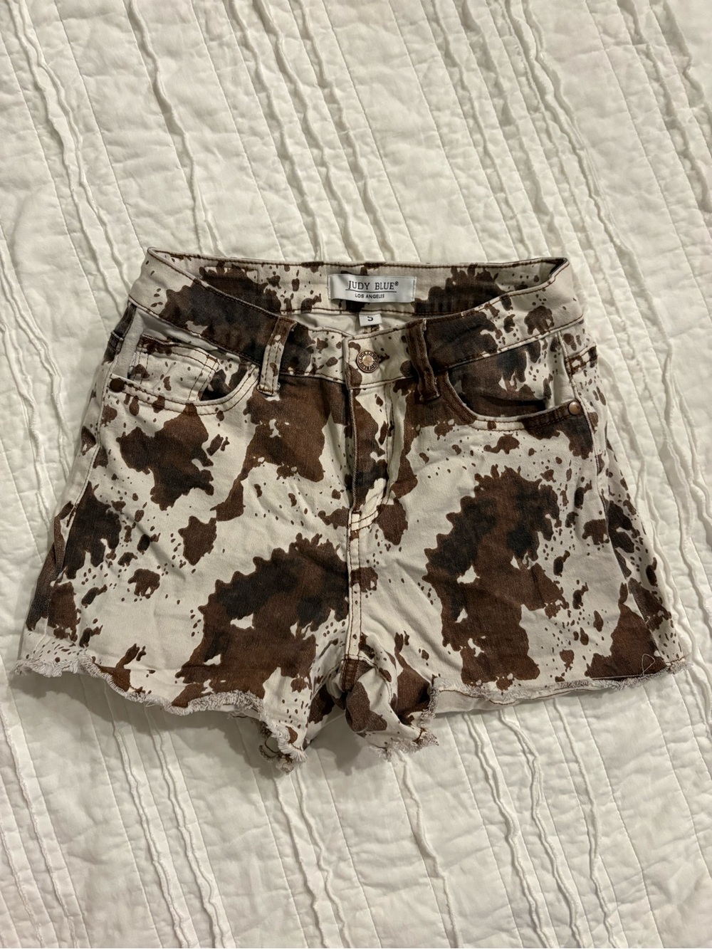 Judy Blue White Denim Shorts with Brown Splatter